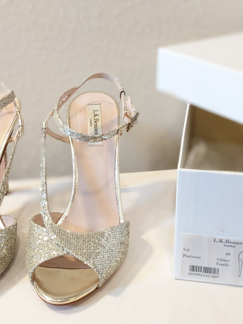 L.K. Bennett Val Platinum Glitter Evening Sandals EU 40 / US 9 – Worn Once - Picture 3 of 6